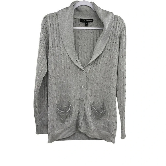 Ralph Lauren Black Label Metallic Silver Cardigan Sweater Size Medium - Picture 7 of 12